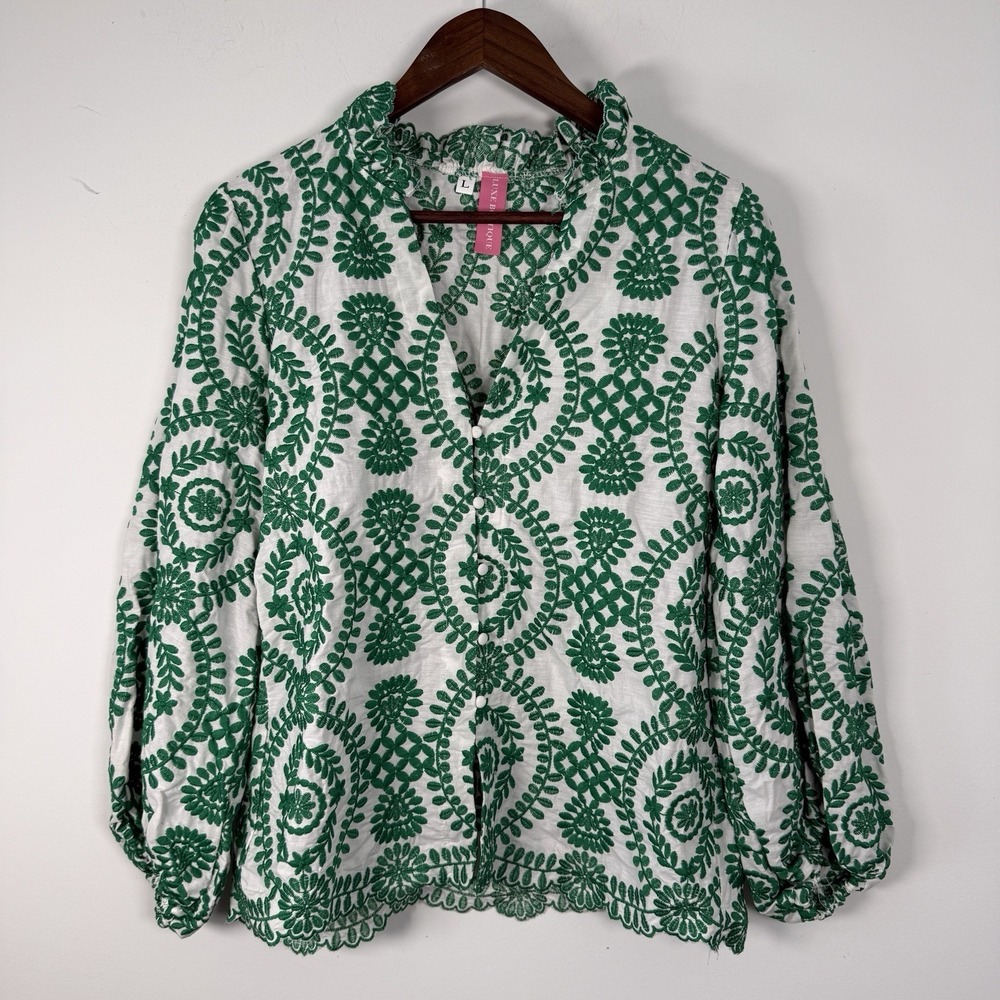 Luxe Boutique Overjakcet Thin‎ Decorative Embroidered Floral Green White Women L